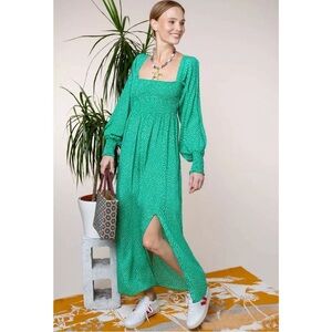 RIXO LONDON Marianne Shirred Floral-print Crepe De Chine Midi Dress Green Sz 6